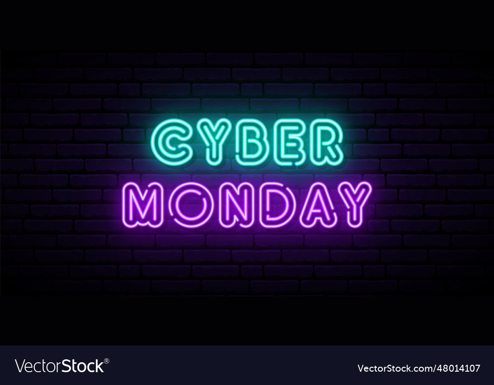 Cyber monday neon horizontal banner neon text Vector Image