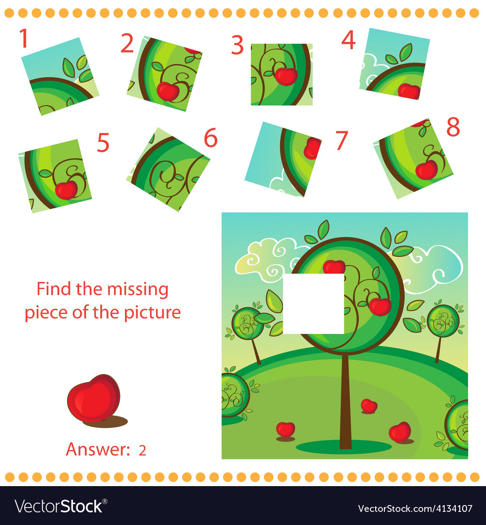 Find Missing Piece - Puzzle Game For Children Vector Image