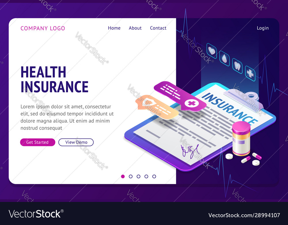 Health Insurance Isometric Landing Page Banner Vector Image