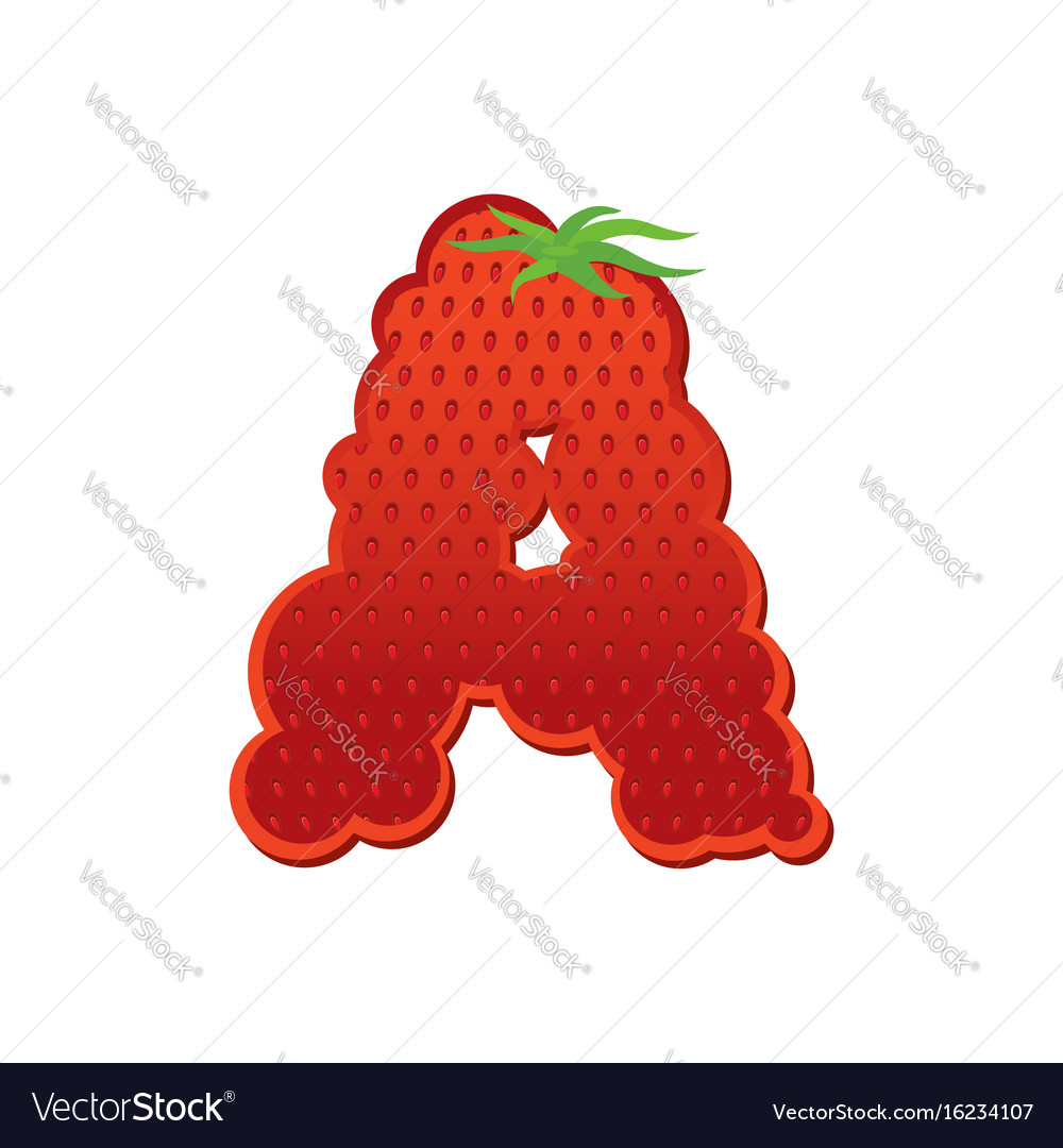 Letter a strawberry font red berry lettering Vector Image