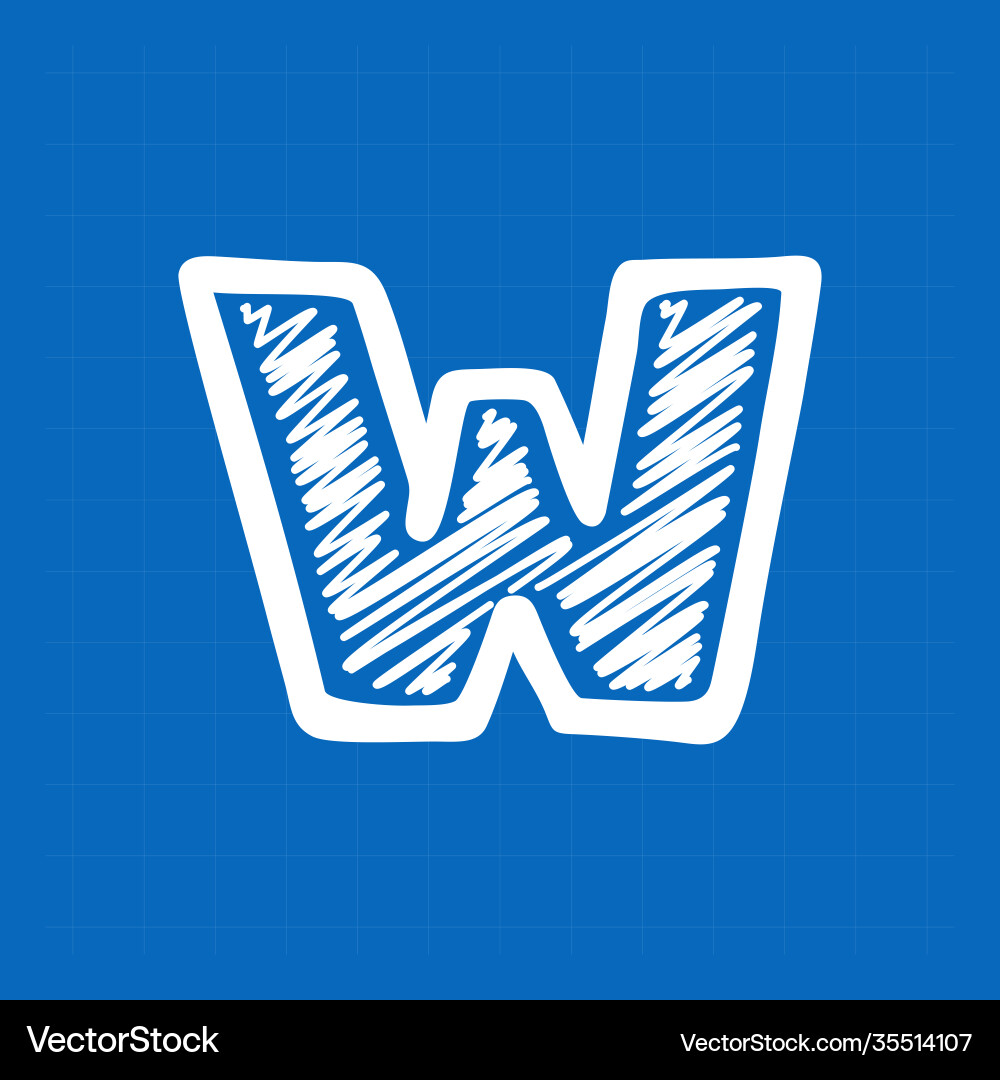 Letter w logo on blueprint paper background Vector Image