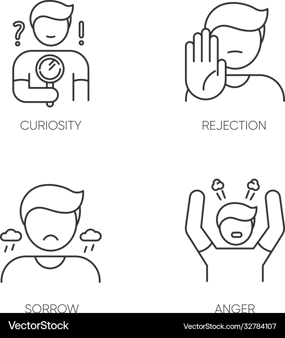 Mood and temperament pixel perfect linear icons Vector Image