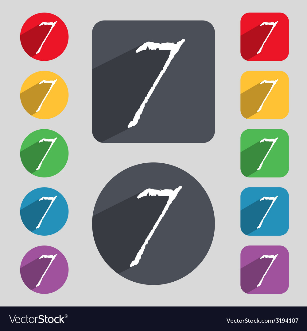 Number seven icon sign set of coloured buttons