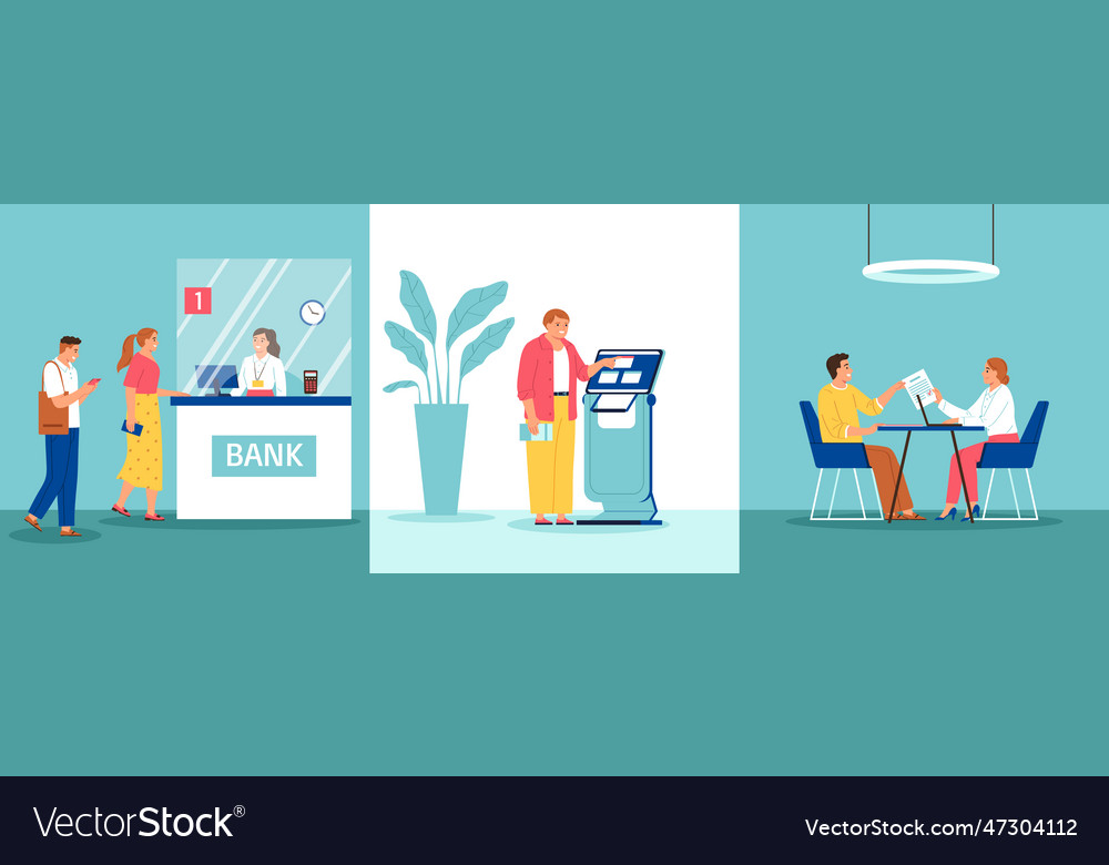 Bank clients square compositions Royalty Free Vector Image