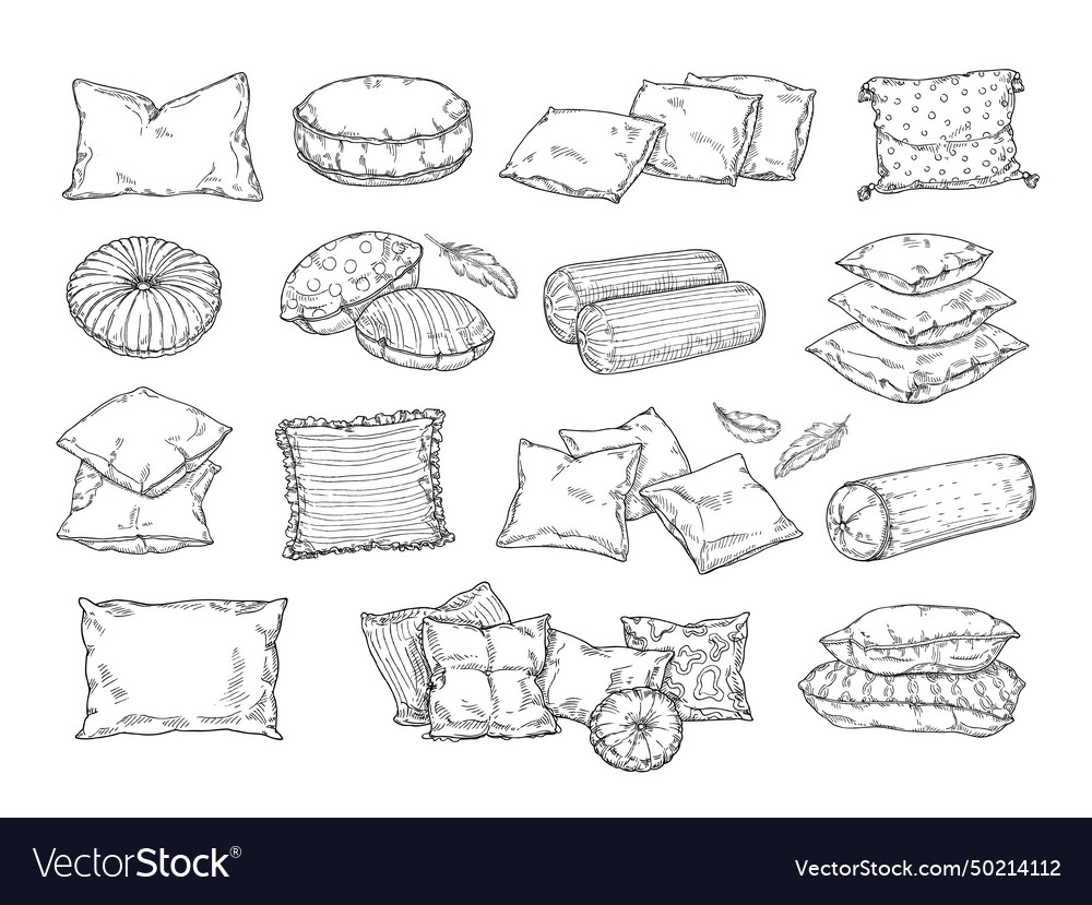 Cushion sketch drawing hand drawn bedroom pillows Vector Image