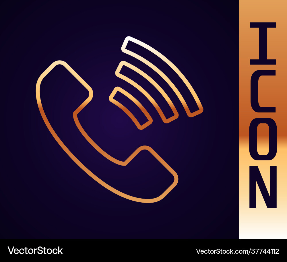 Gold line telephone 24 hours support icon isolated