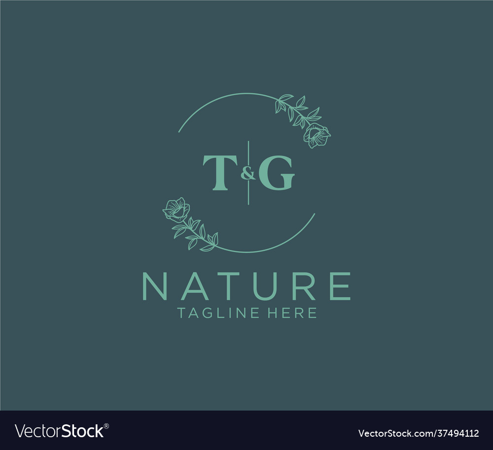 Initial tg letters botanical feminine logo