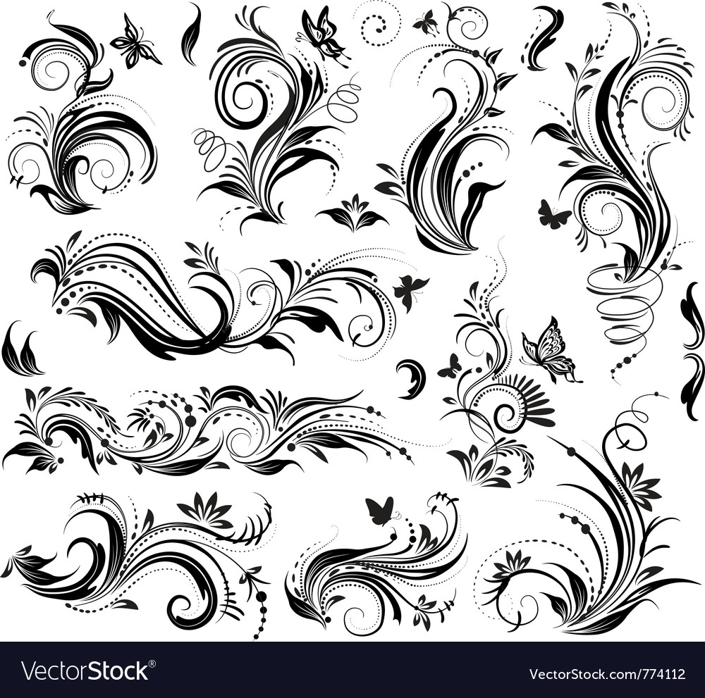 Download Set of floral design elements Royalty Free Vector Image