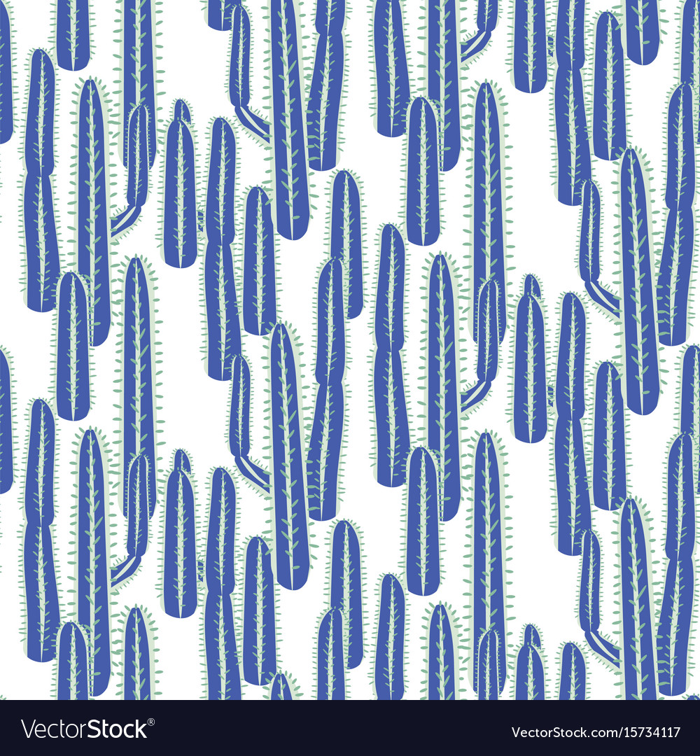 Cactus long blue plant seamless pattern