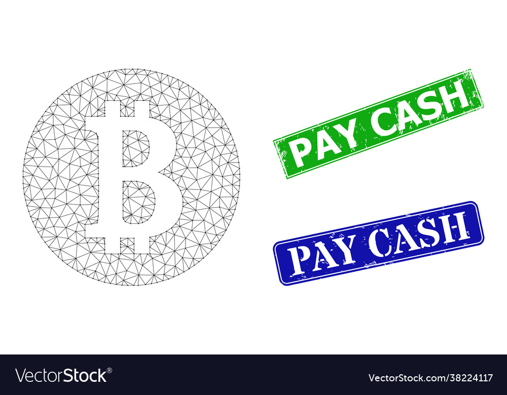 Grunge pay cash seals and polygonal mesh bitcoin