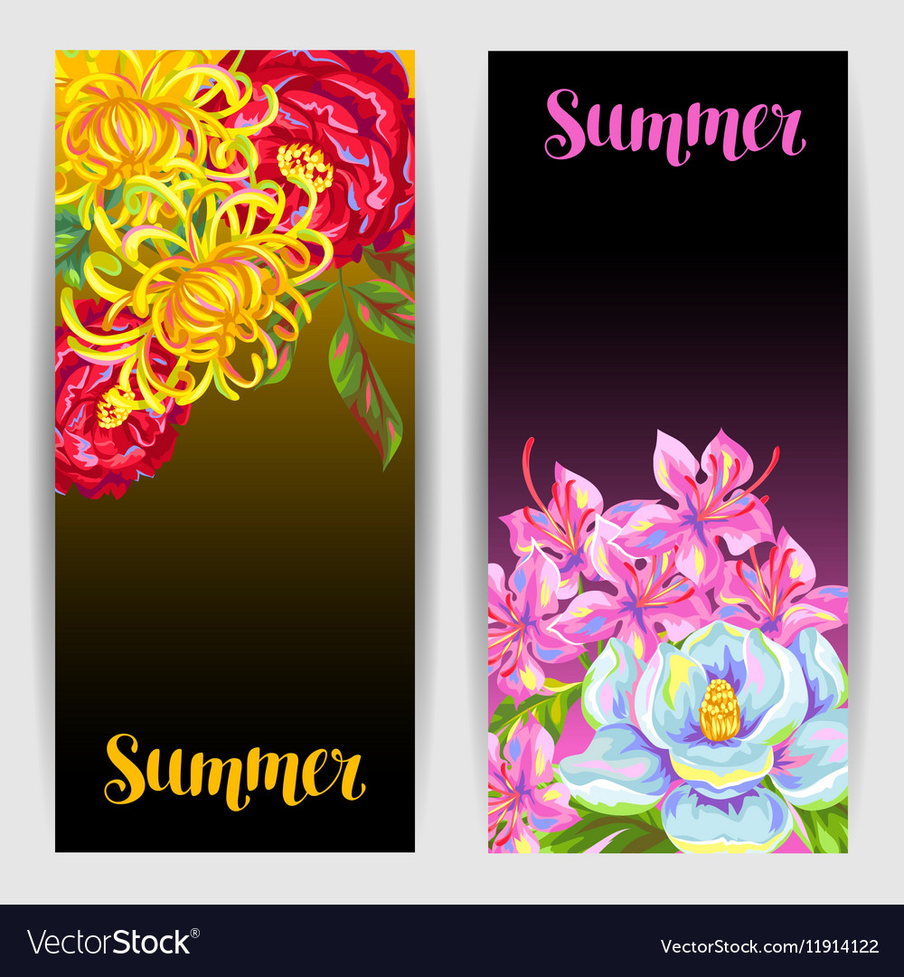 Banners set with china flowers bright buds