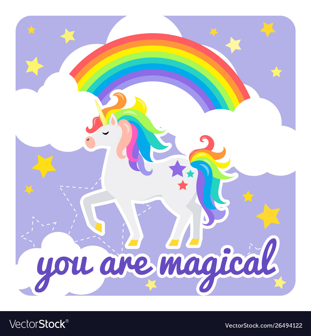 Cute card with unicorn and rainbow you Royalty Free Vector Cute card with unicorn and rainbow you Royalty Free Vector