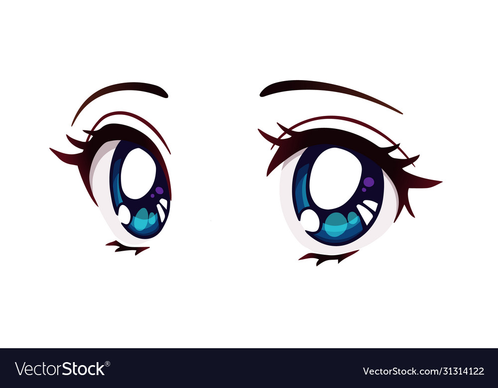 Happy Anime Style Big Blue Eyes Hand Drawn Vector Image