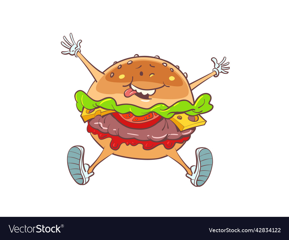 Joyful cheerful burger fast food character