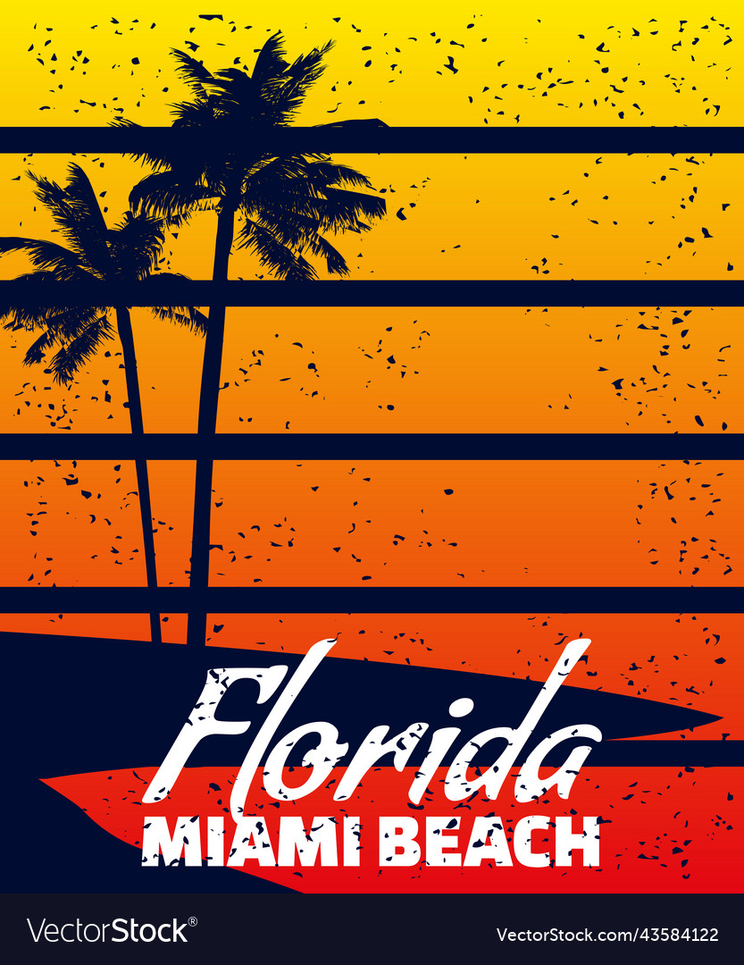 Poster Retro Florida Miami Beach Sunset Print Vector Image