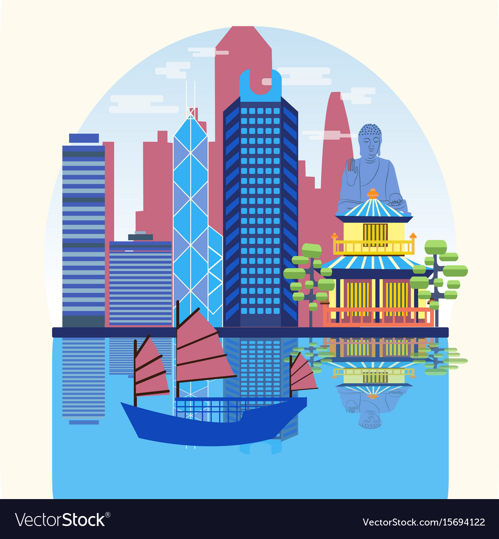 Travel skyline harbour with tourist junk Vector Image