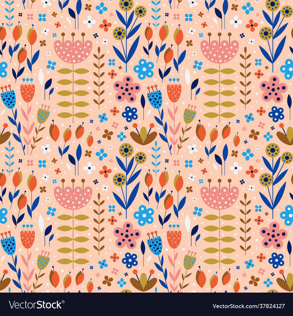 Abstract flowers and plants botanical flat pattern