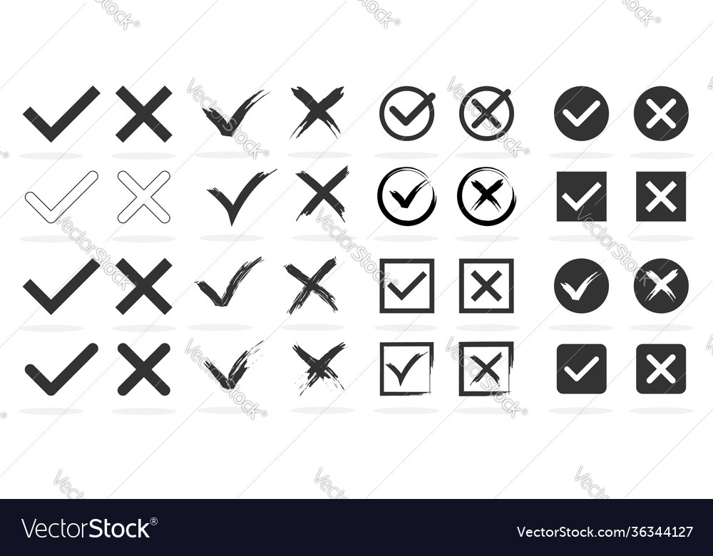 Big set tick and cross signs check mark ok Vector Image