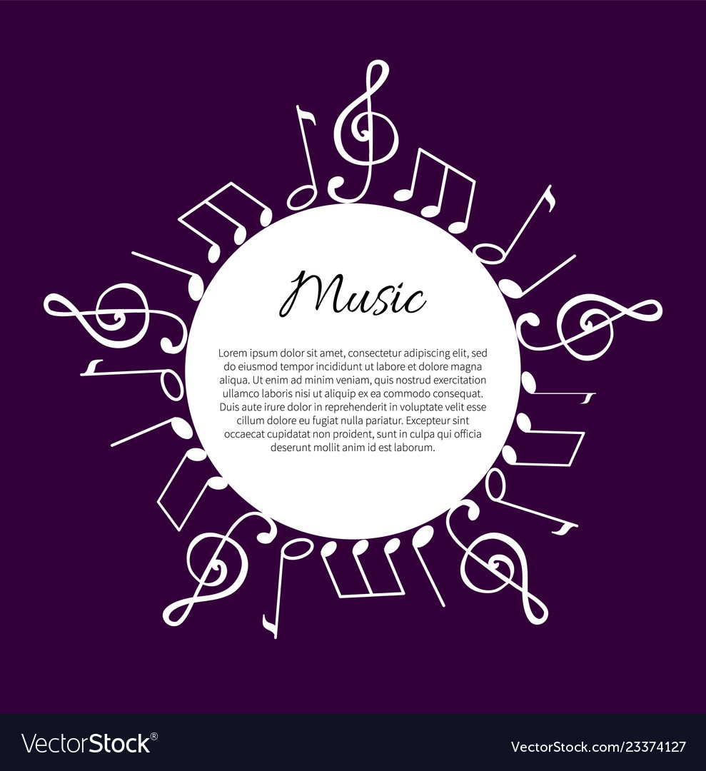 Music note notation round wavy frame and text