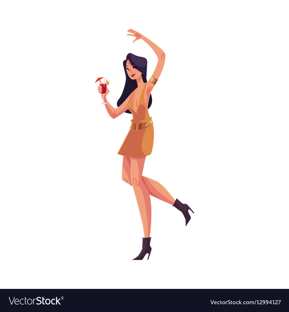 Young clubber girl in short dress dancing Vector Image