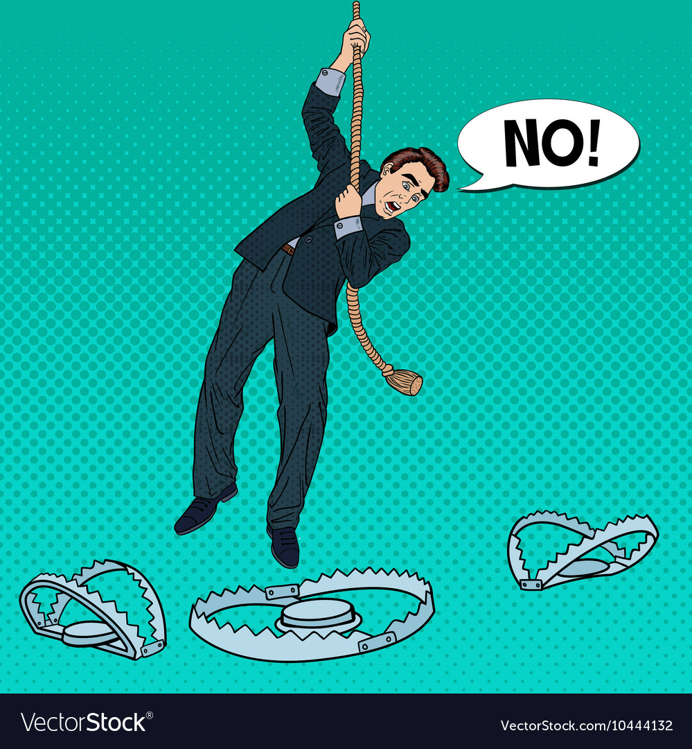 Business man on rope falls into trap Royalty Free Vector