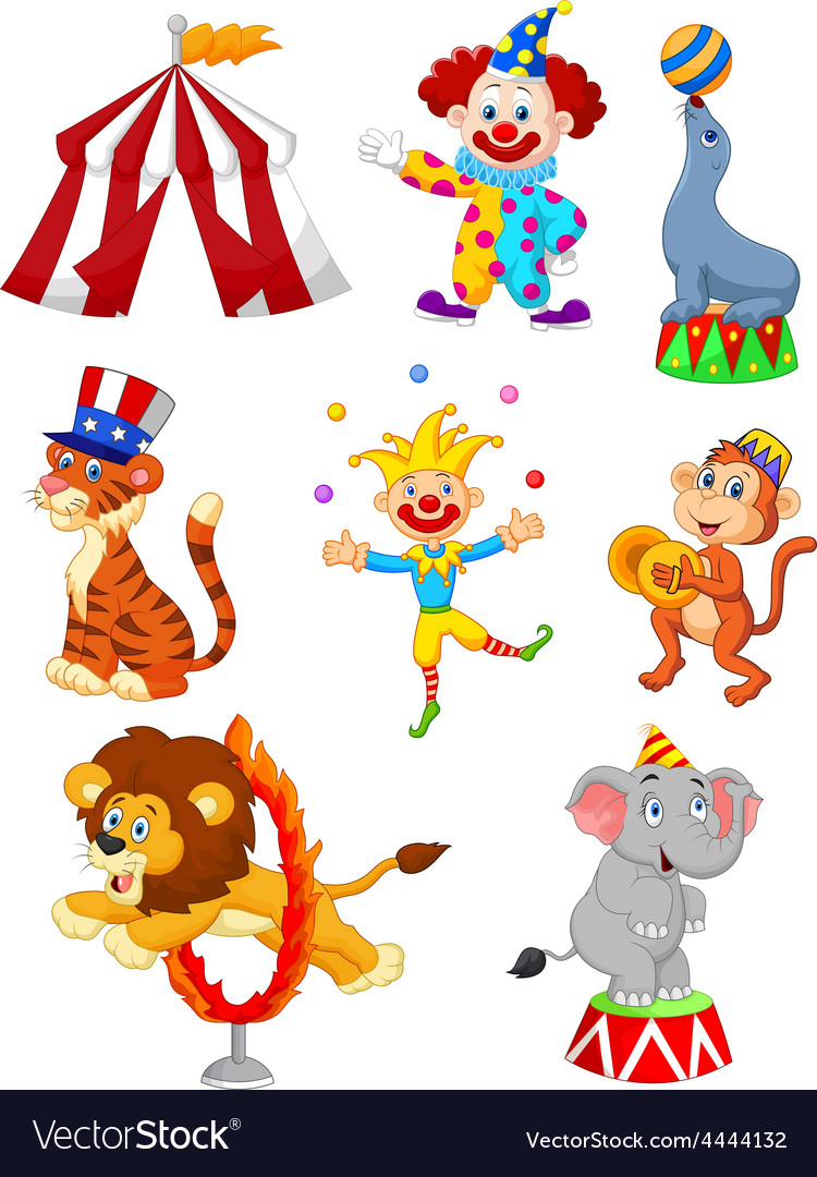 Cartoon set of cute circus themed Royalty Free Vector Image