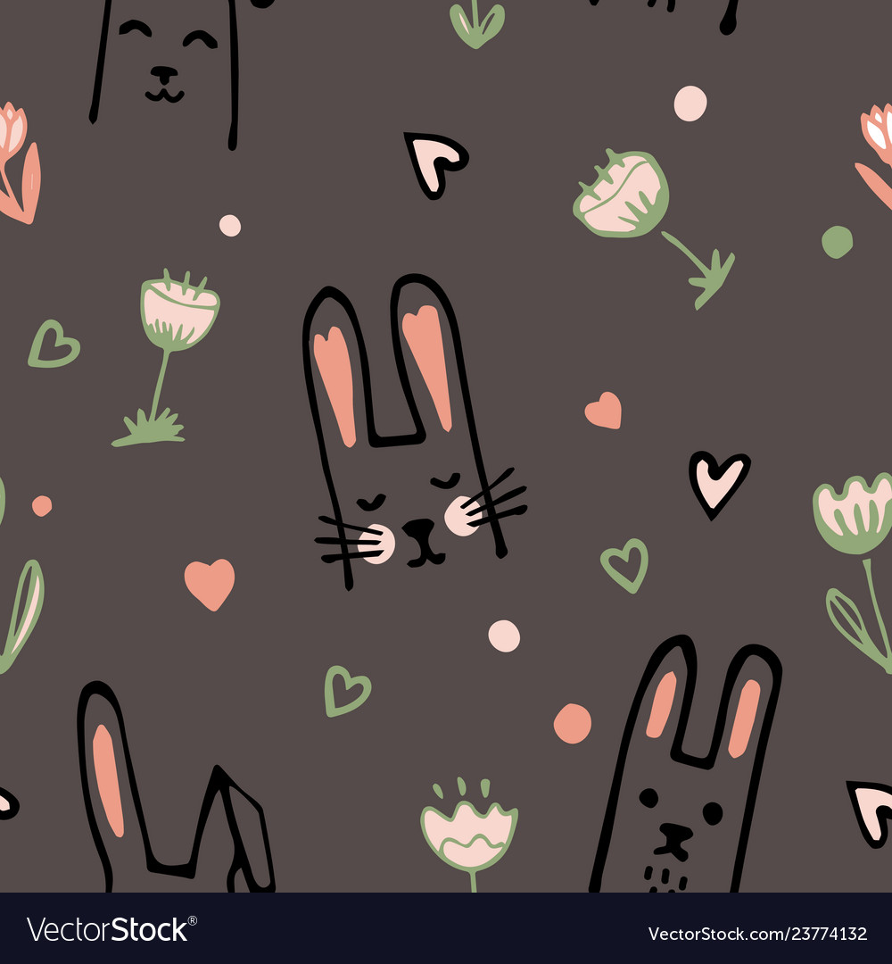 Cute cartoon baby rabbit or bunny and flowers vector image Cute cartoon baby rabbit or bunny and flowers