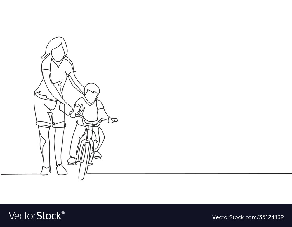 Single continuous line drawing young kids boy Vector Image