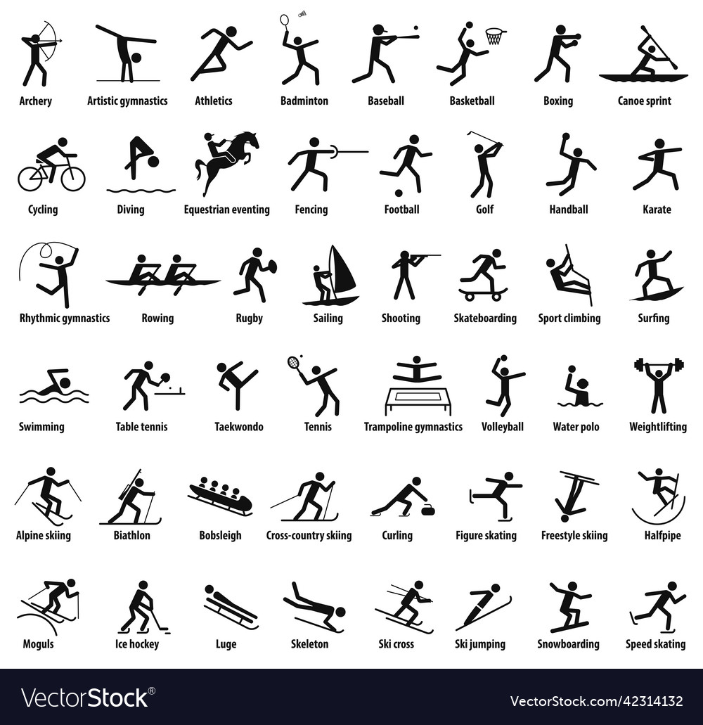 Sports icons isolated black pictograms Royalty Free Vector