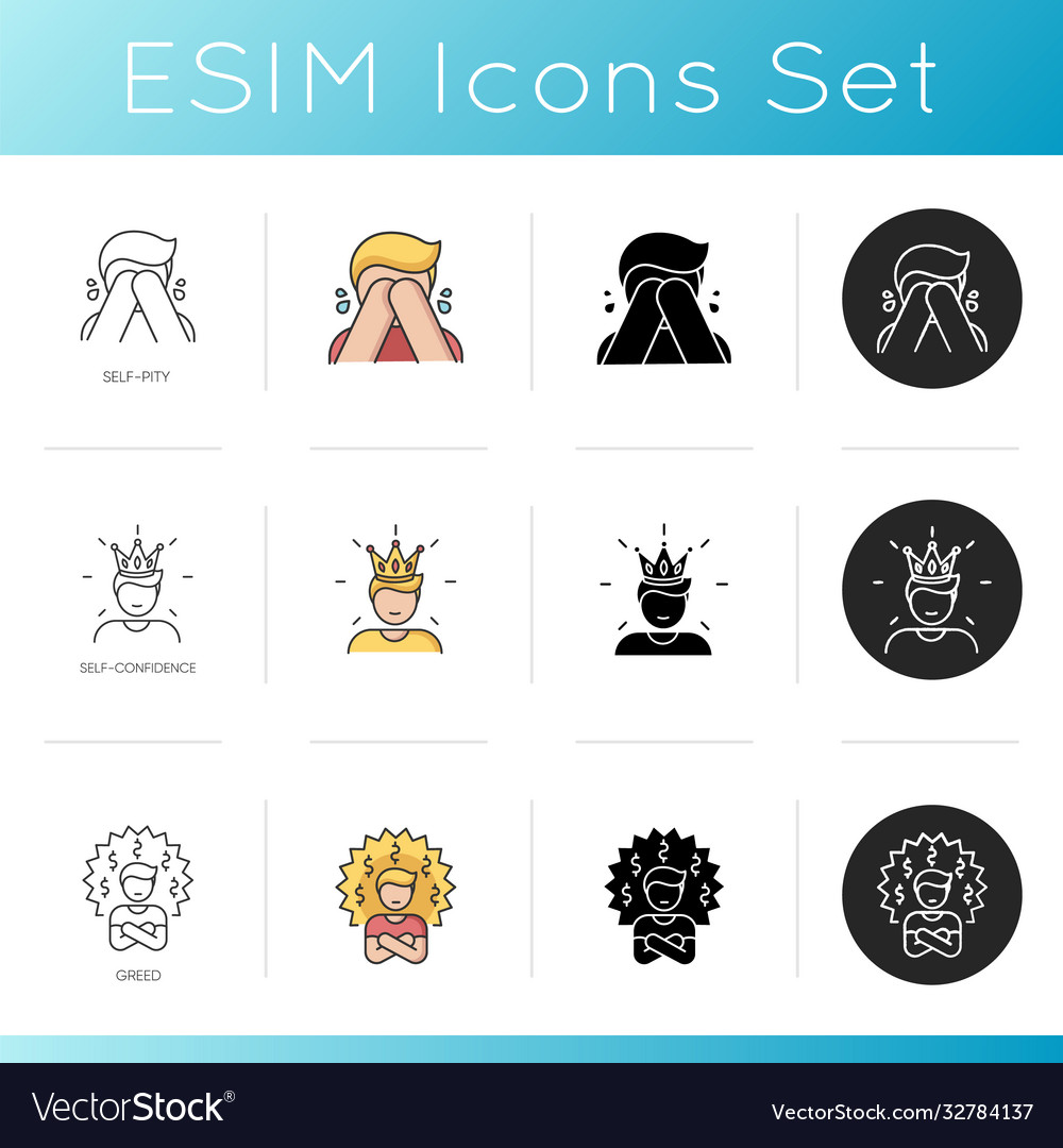 Bad personality traits icons set