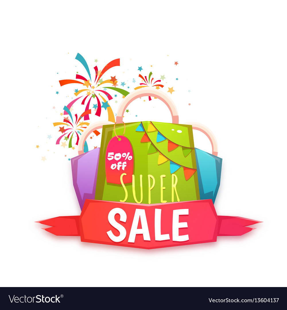 Big sale banner with color packet and confetti