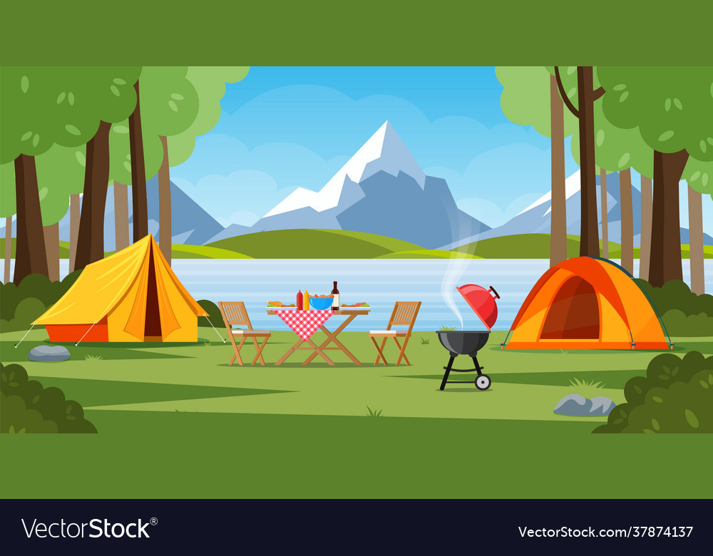 Cartoon tourist camp Royalty Free Vector Image