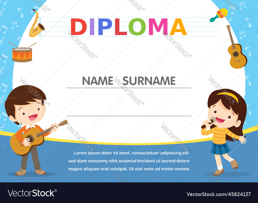 Certificate template with kids in the band Vector Image