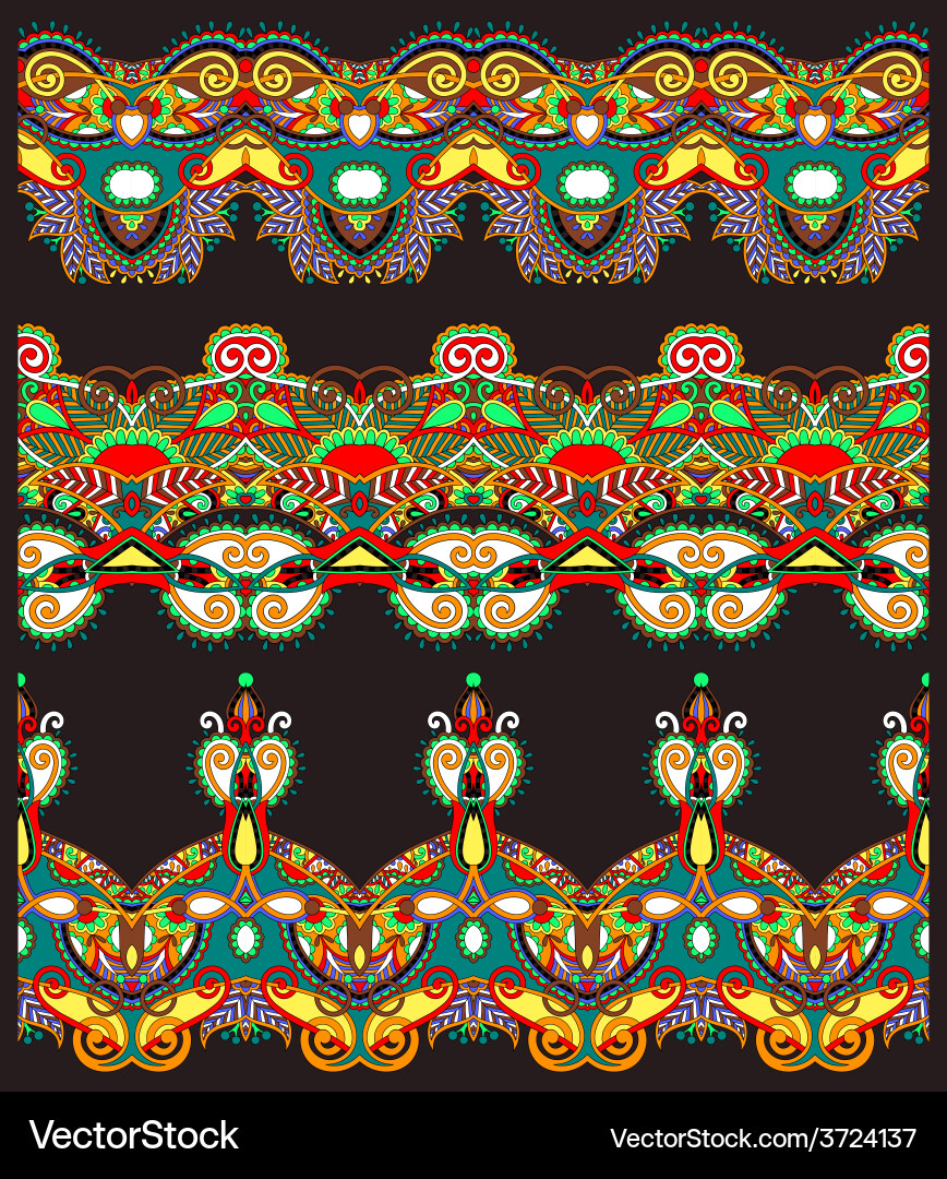 Ethnic floral paisley stripe pattern border set Vector Image