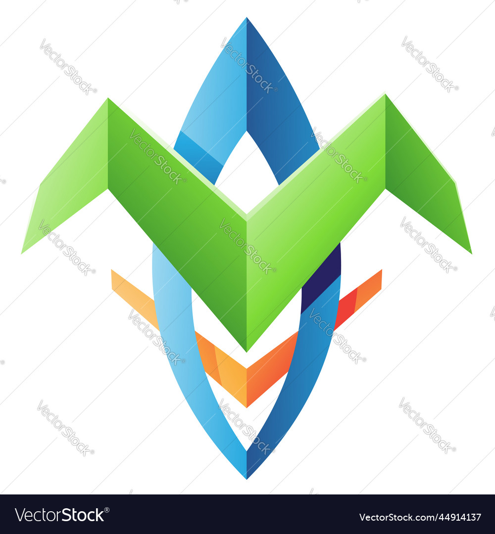 Green blue and orange tribal symbol with folded Vector Image