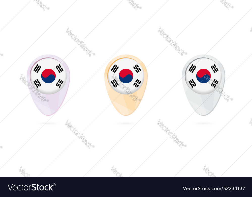 Map markers with flag south korea 3 color