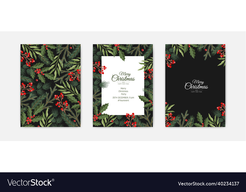 Set of merry christmas greeting cards vertical