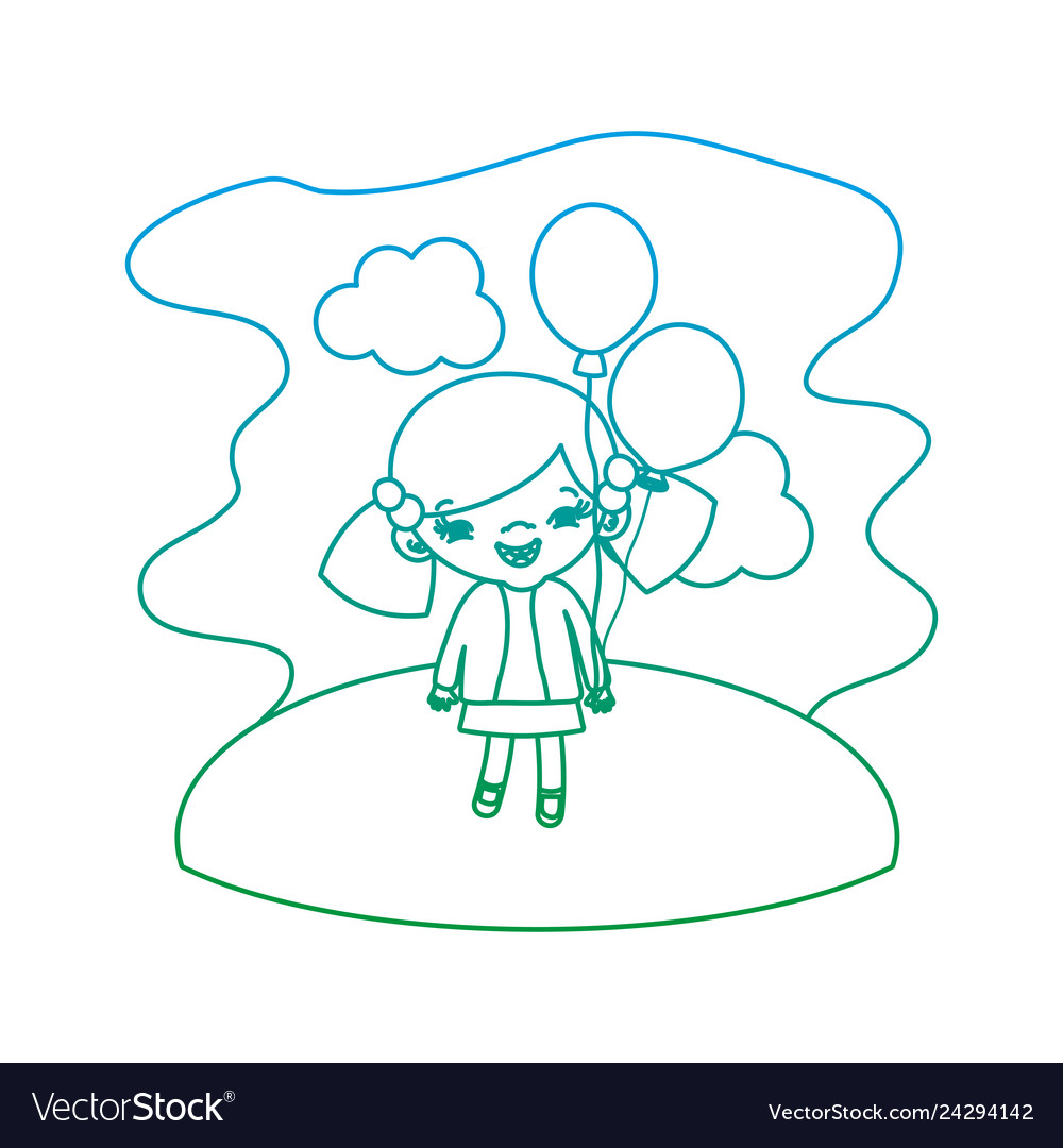 Degraded line girl child with funny balloons