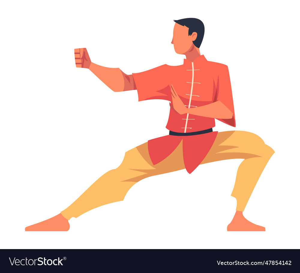 Man engaged in wushu or kung fu as martial arts Vector Image