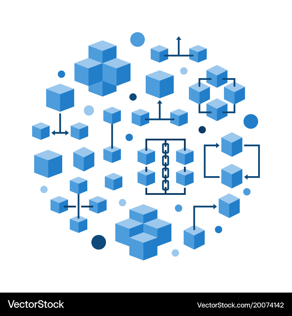 Round blockchain technology flat blue Royalty Free Vector