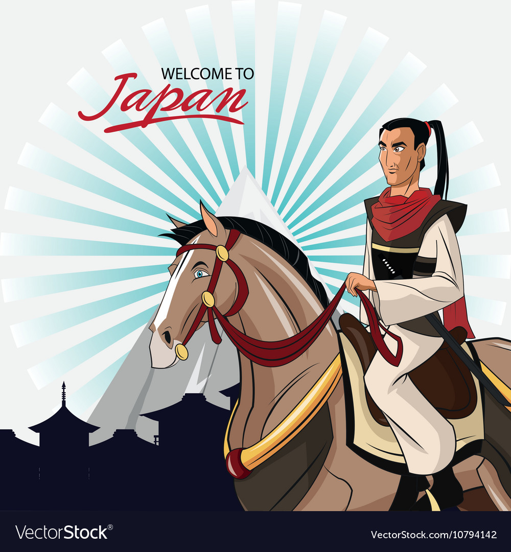 Samurai and horse cartoon design