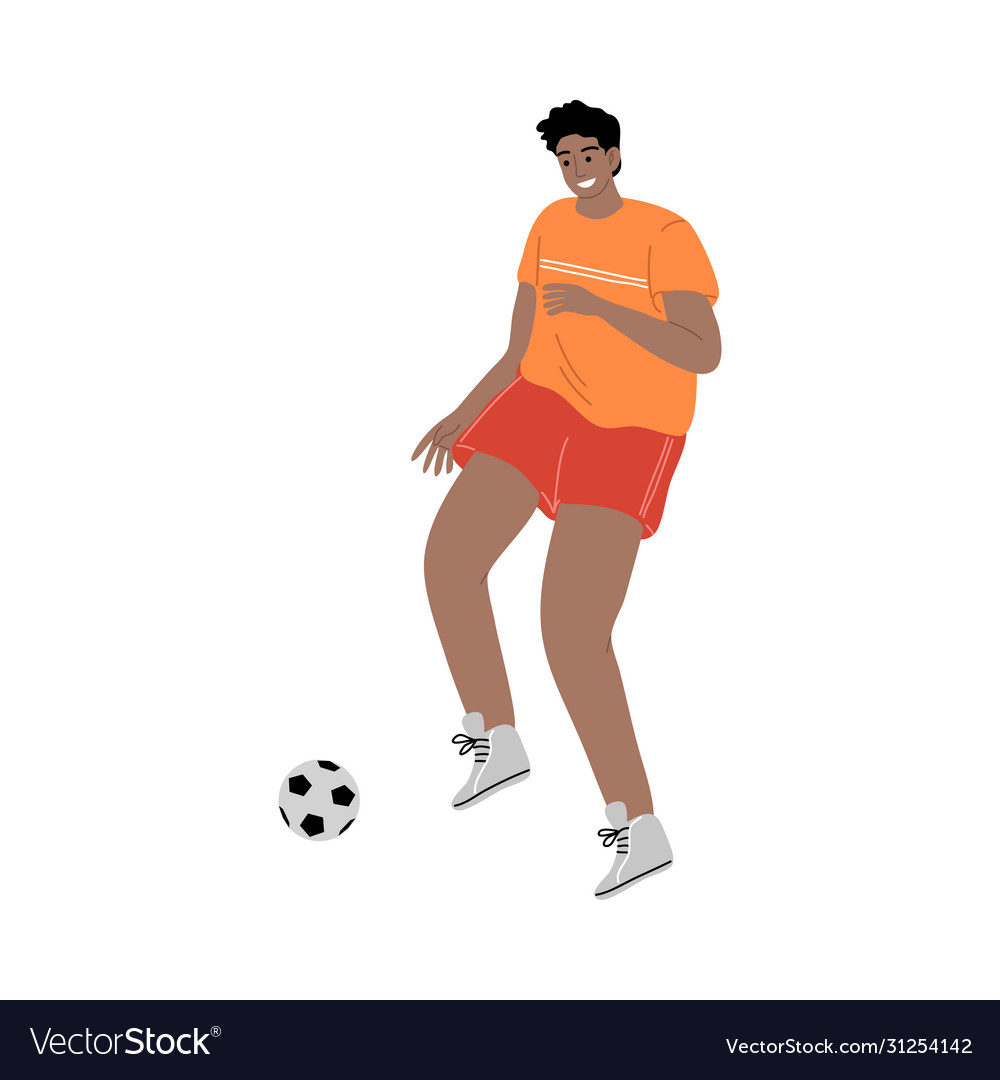 Soccer player boy in orange t-shirt running