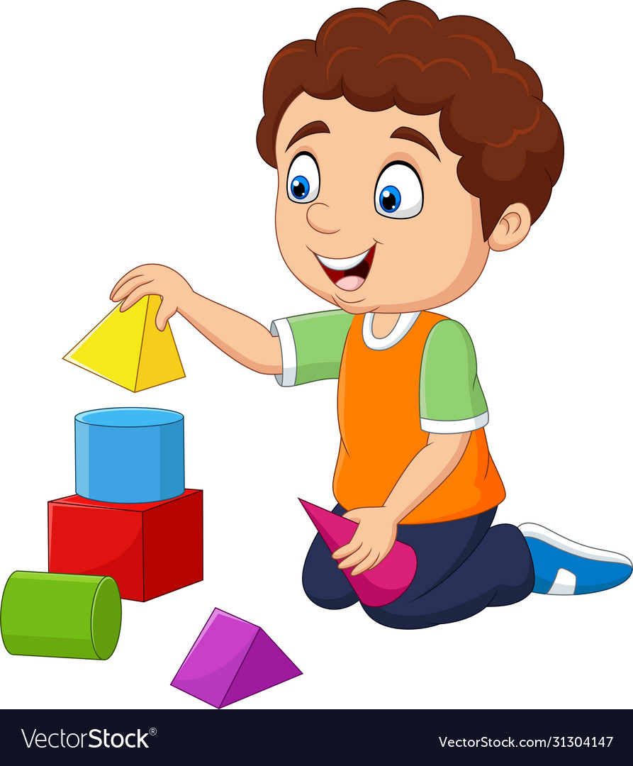 Cartoon boy playing with building blocks Vector Image