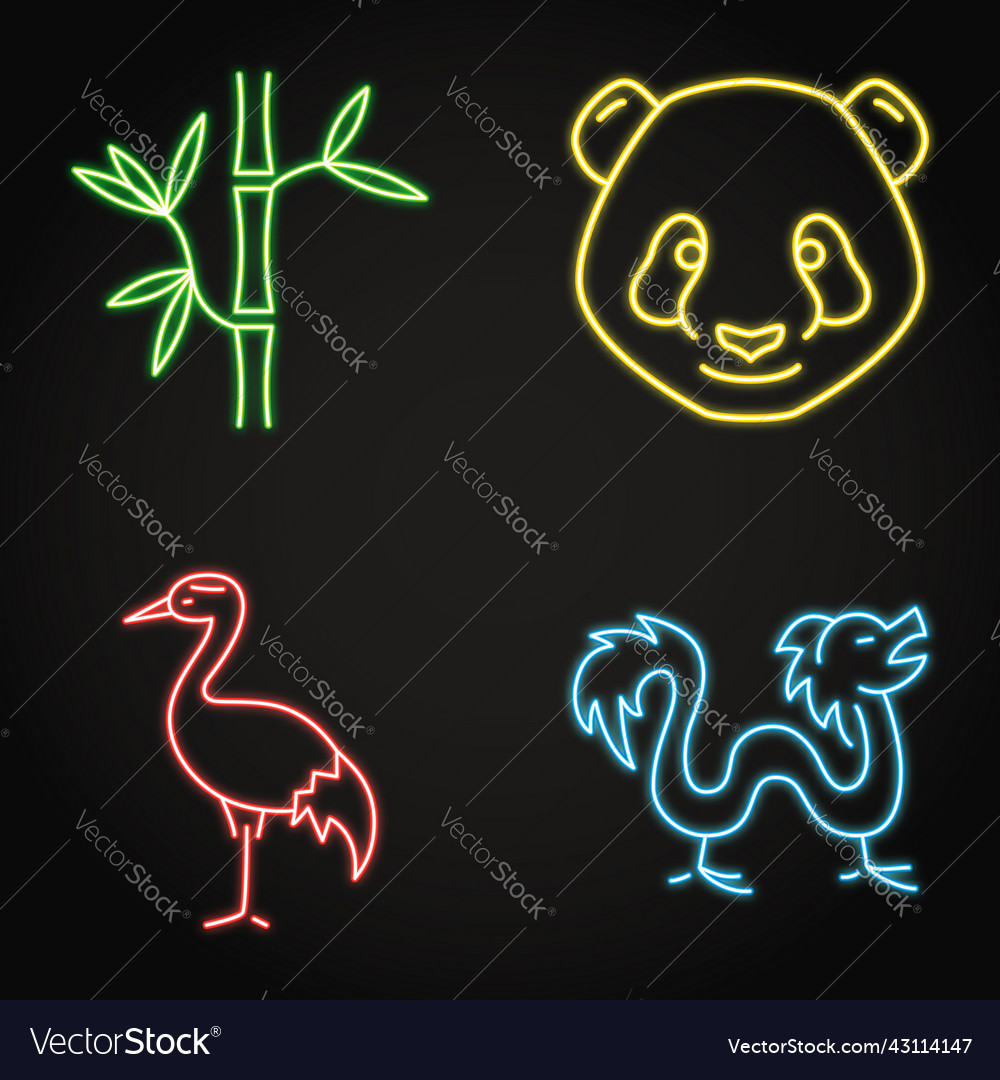 Chinese national symbols neon icon set Royalty Free Vector