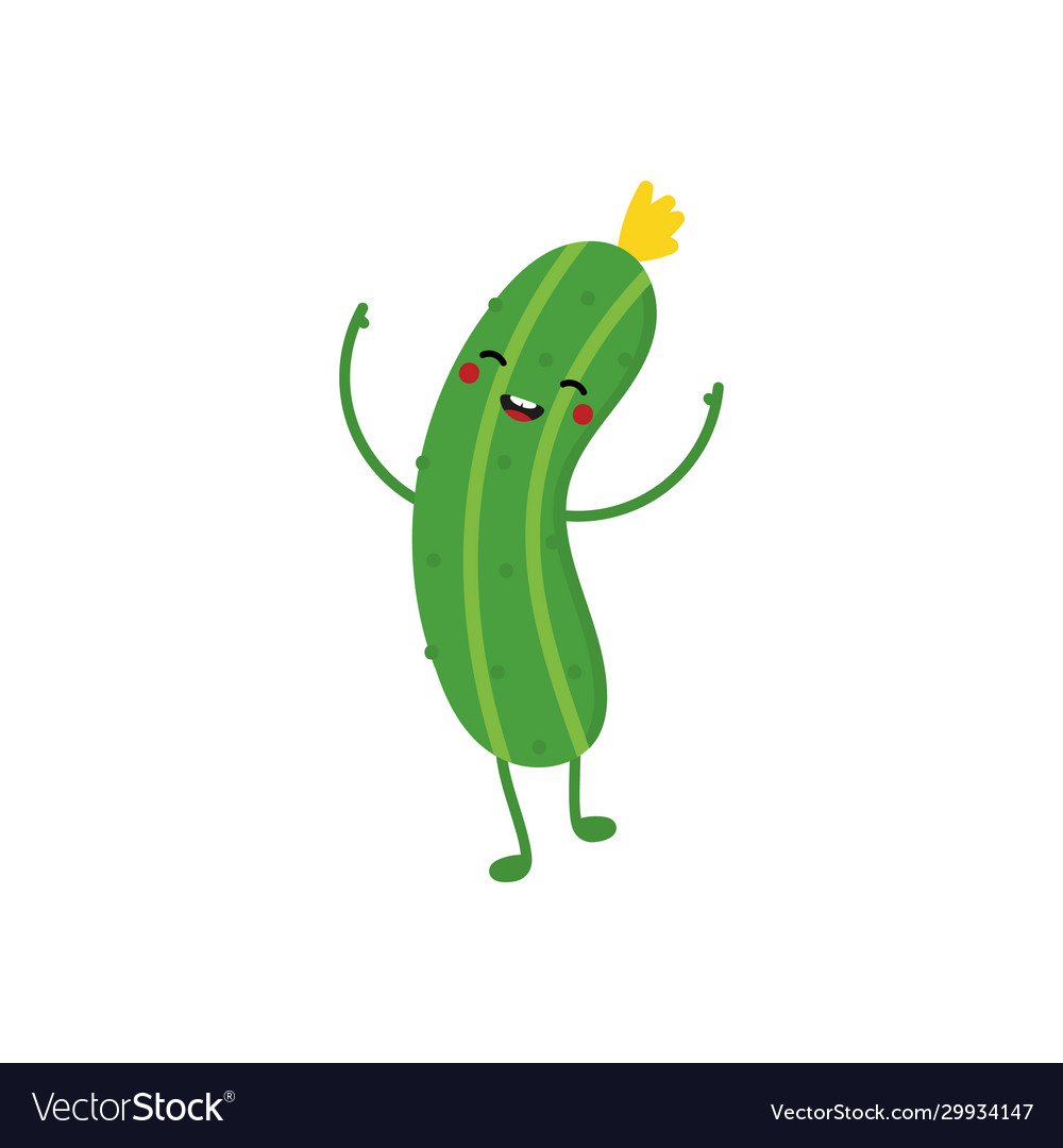 Cucumber Cartoon Character Smiling Dancing Vector Image