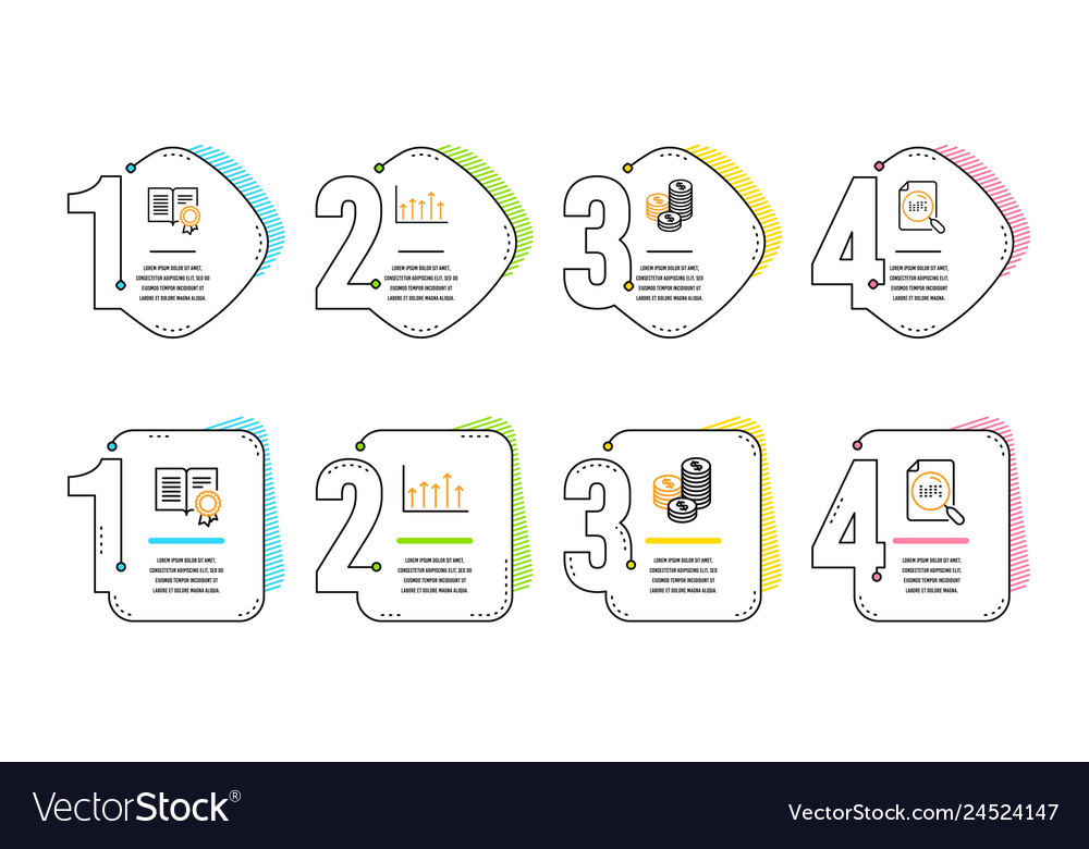 Diploma coins and growth chart icons set search