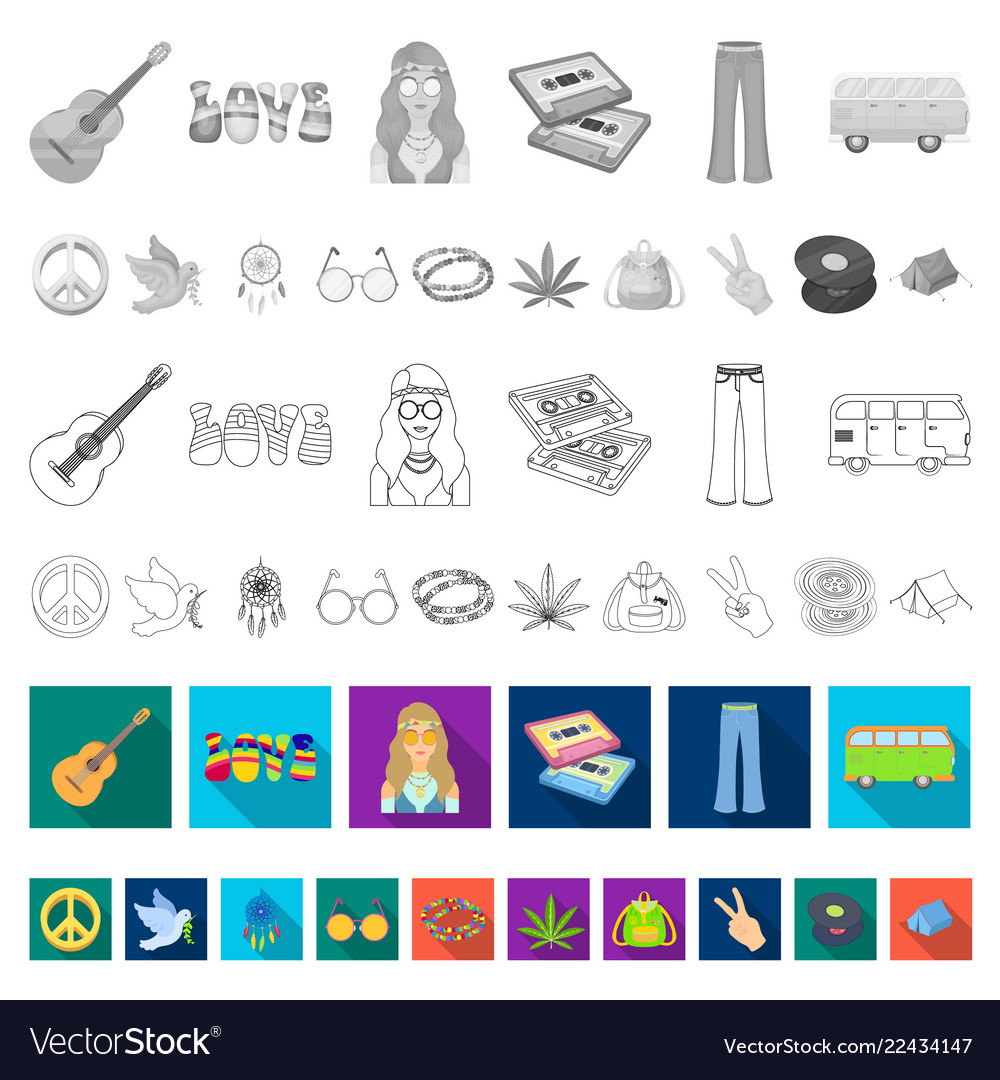 Glückliche und Attribute flache Icons in Set-Sammlung