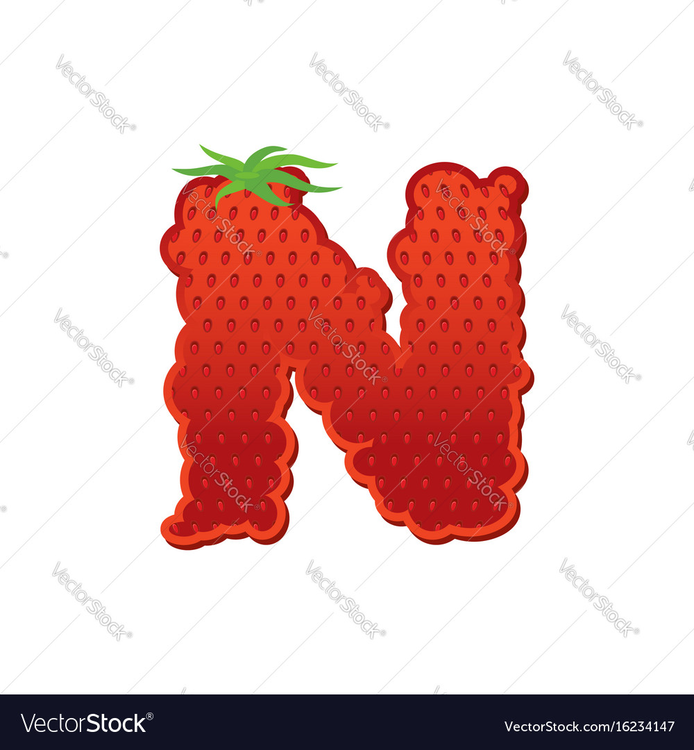 Letter n strawberry font red berry lettering Vector Image