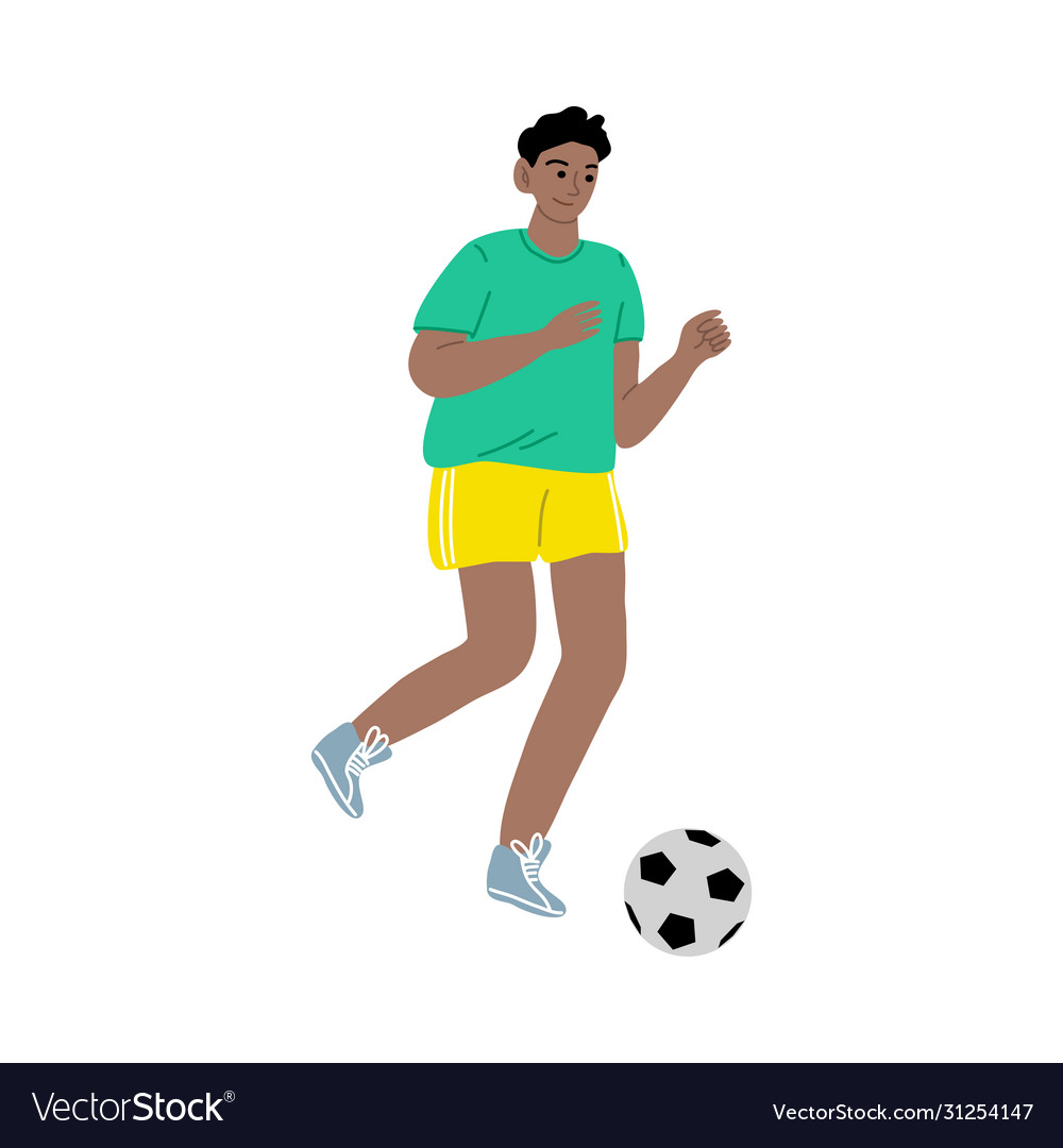 Soccer player boy in a green t-shirt running