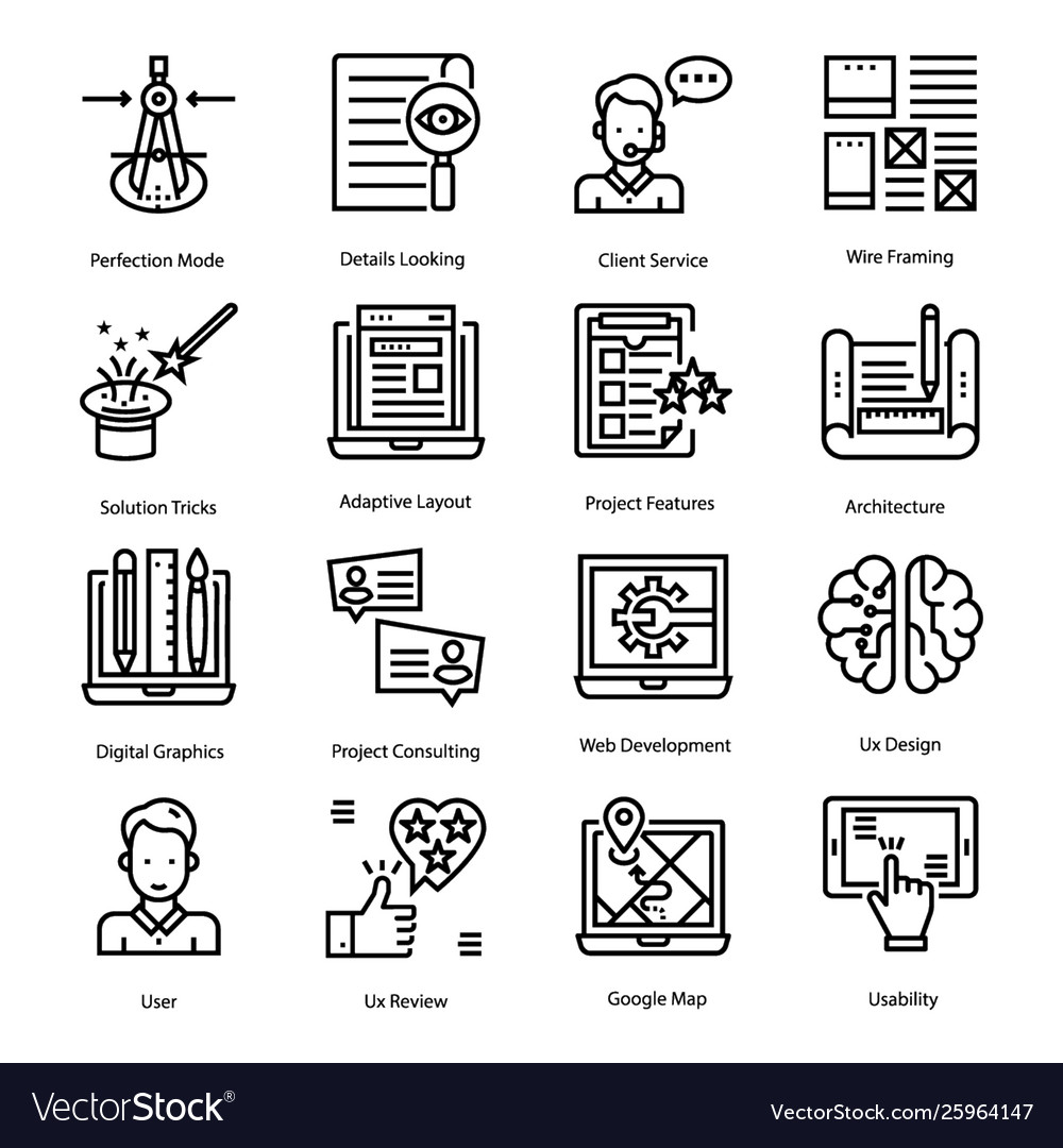 Ui ux design line icons set Royalty Free Vector Image